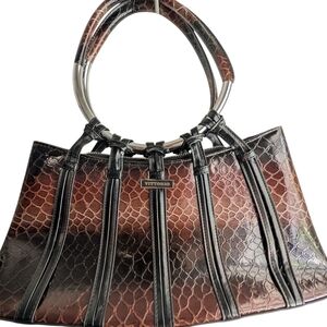 Vittorio Women Snake Embossed Italian Faux Leather Dusk Handle Shoulder Bag New